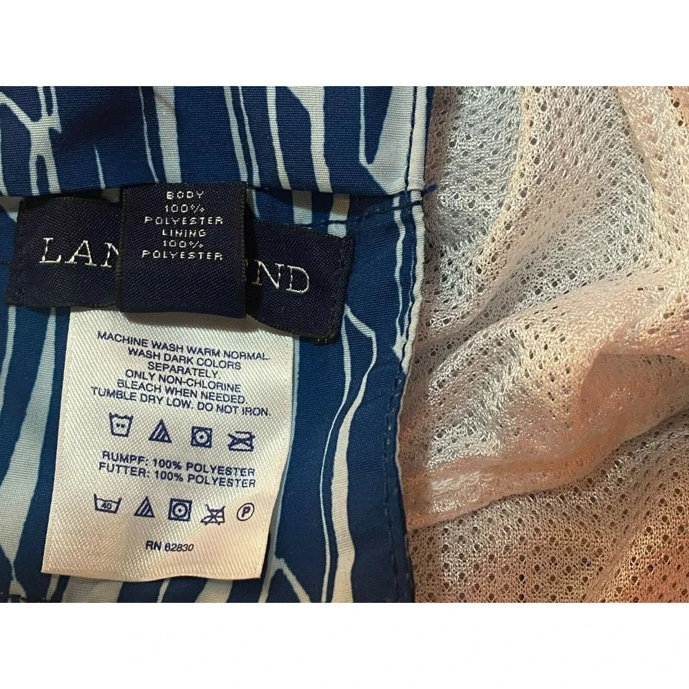 Lands End Mens 3XL/T 50-52 Blue Blue Print Swim Trunks Suit Big tall
